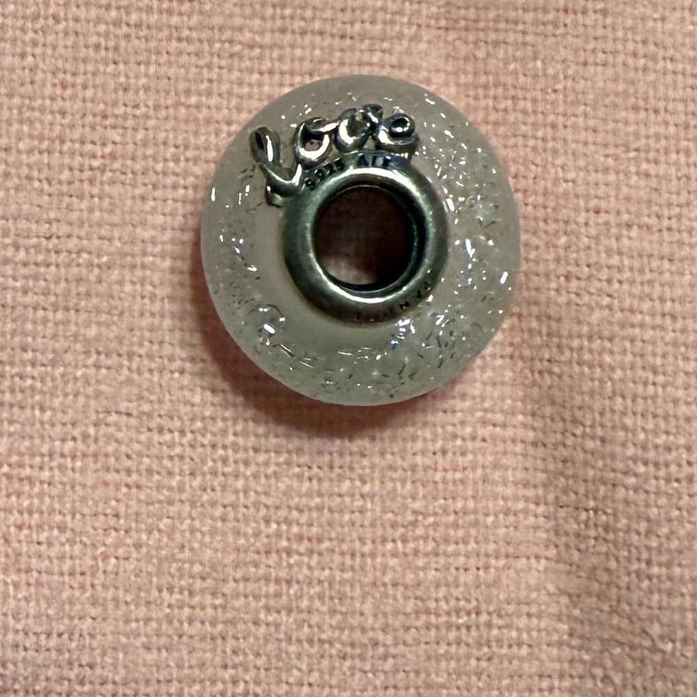 Pandora Glittery White Murano Glass Mom & Love Charm